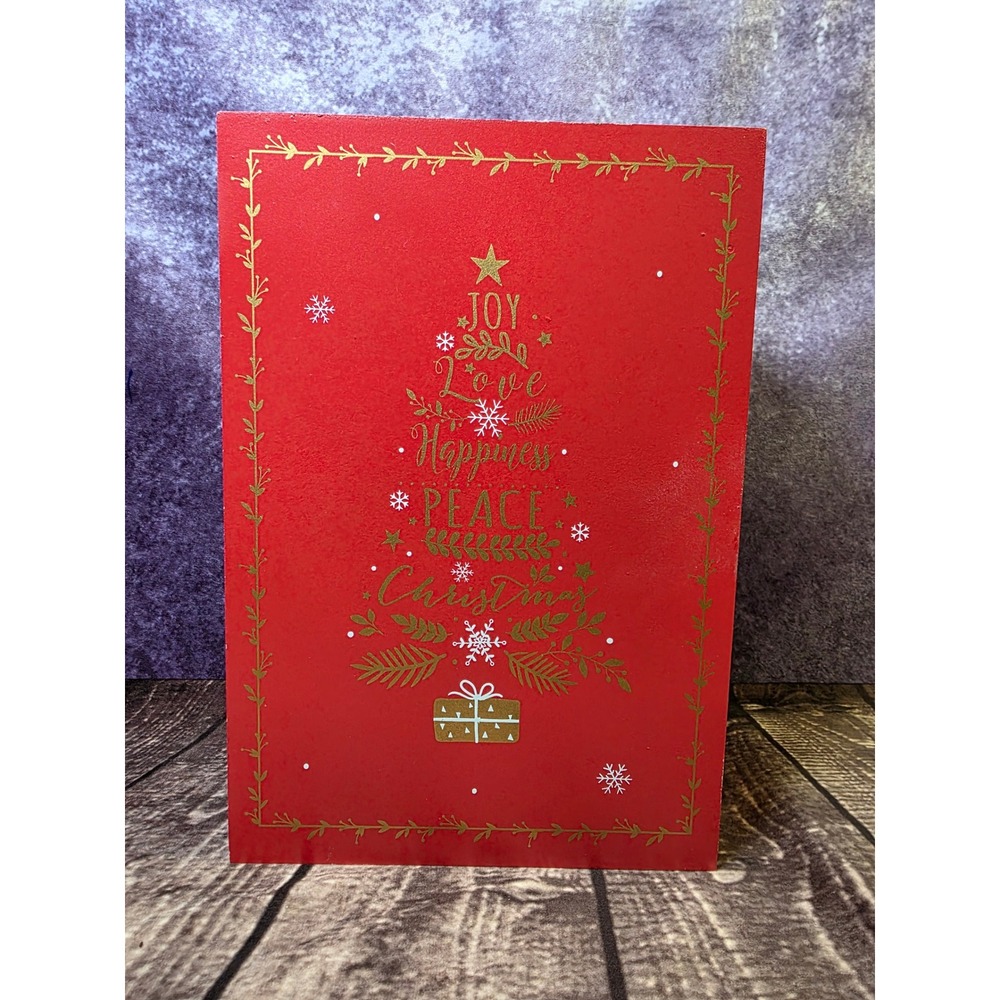 Wooden Christmas Advent Calendar Red LED Lights Snow Scene Door Countdown24 Days